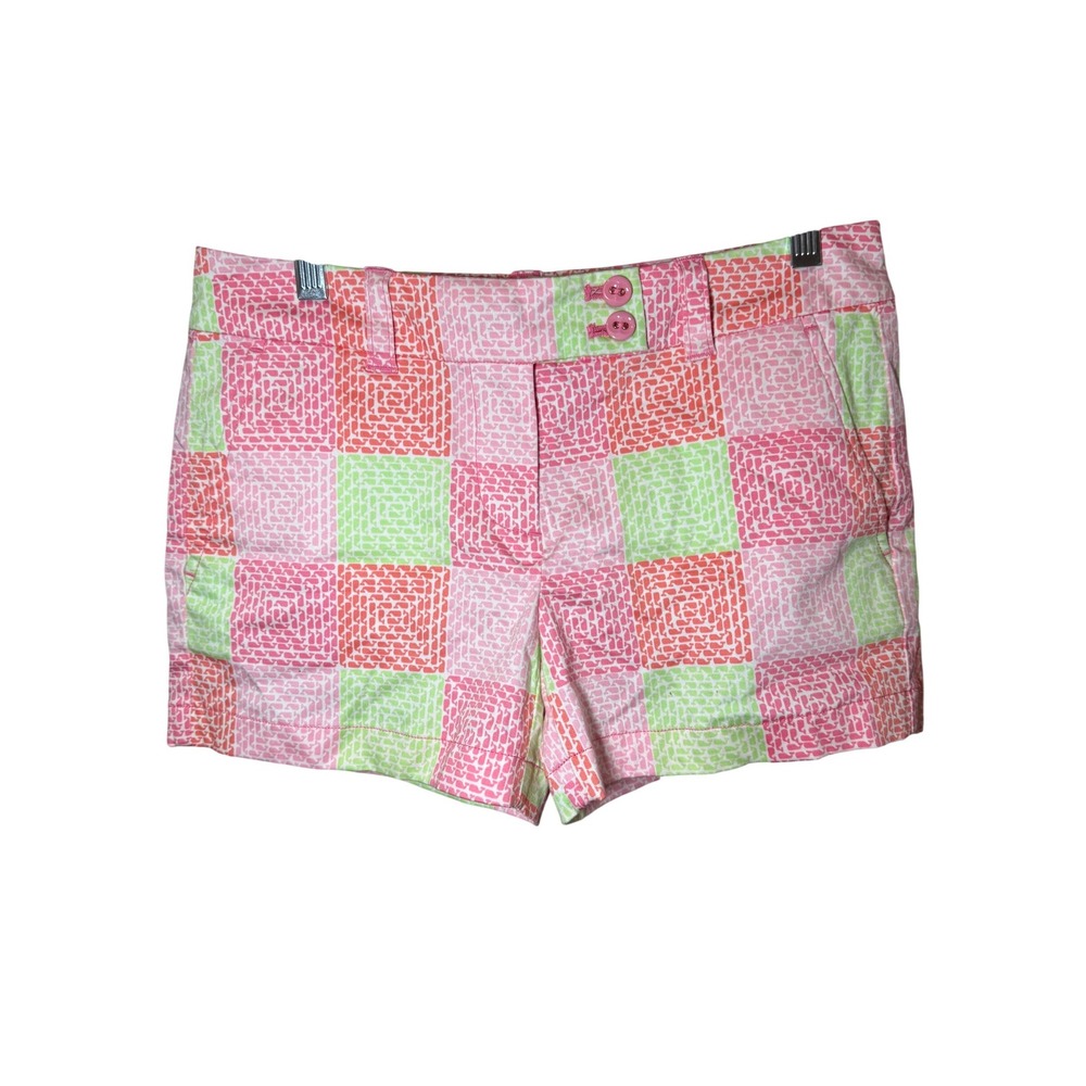 Vineyard Vines Patchwork Whale Print Shorts Size 00 Preppy Pink Green Low Rise
